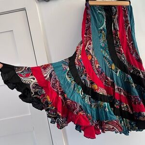 Multi coloured multi patterned flamenco style cotton skirt - size small